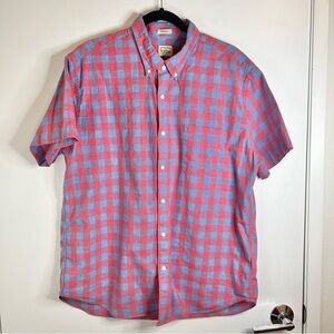 J.Crew Men's Red/Pink and Blue Checkered Shirt XL